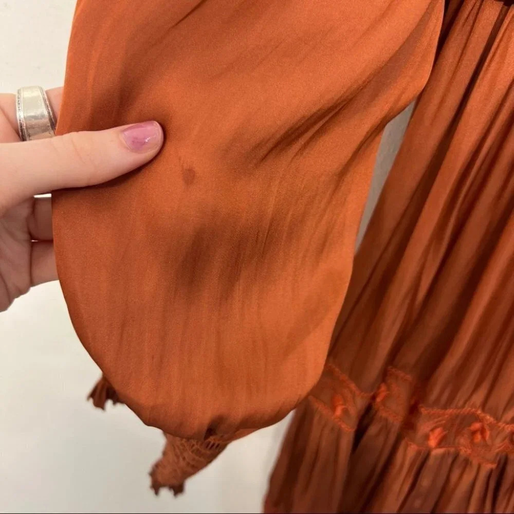 Ulla Johnson‎ Angelica Mini Dress Orange Rust 2 Smocked Embroidered Turtleneck - Picture 13 of 14